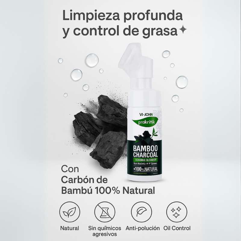 Limpiador Facial Espumoso con Carbón de Bambú – Control de Grasa y Anti-Polución (150 ml) - Florecer Cosmética
