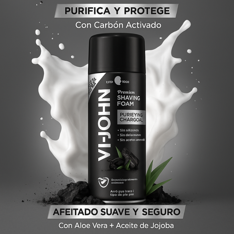 Espuma de Afeitar con Carbón Activado VI-JOHN – Purificante y Protectora - Florecer Cosmética