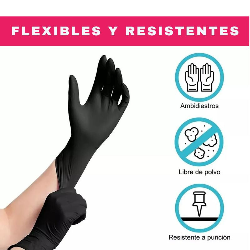 Guantes de Nitrilo Negros Texturizados – Caja 100 Unidades Libres de Látex, Alta Resistencia