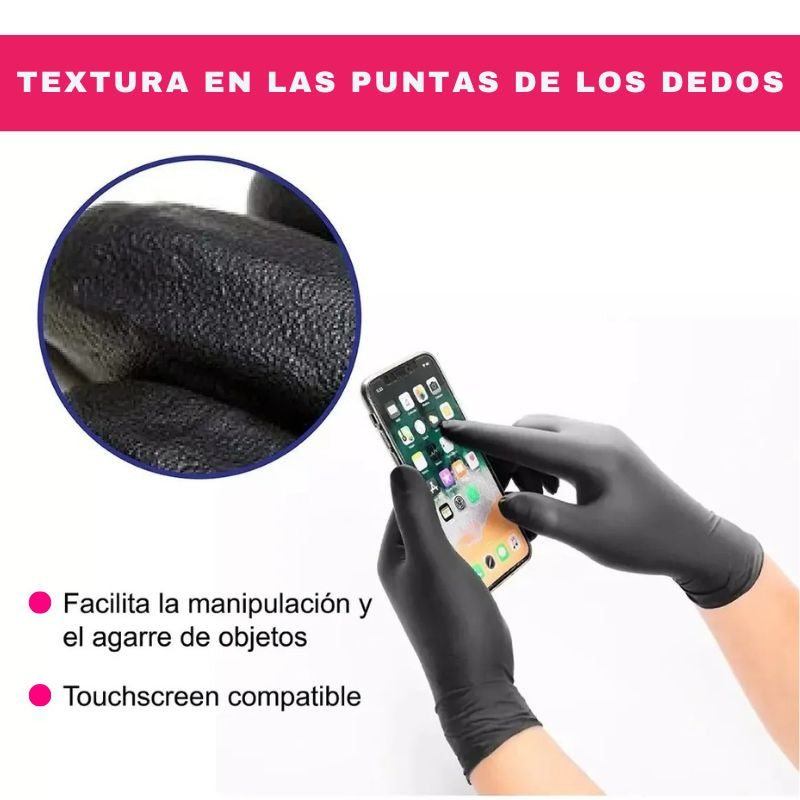 Guantes de Nitrilo Negros Texturizados – Caja 100 Unidades Libres de Látex, Alta Resistencia