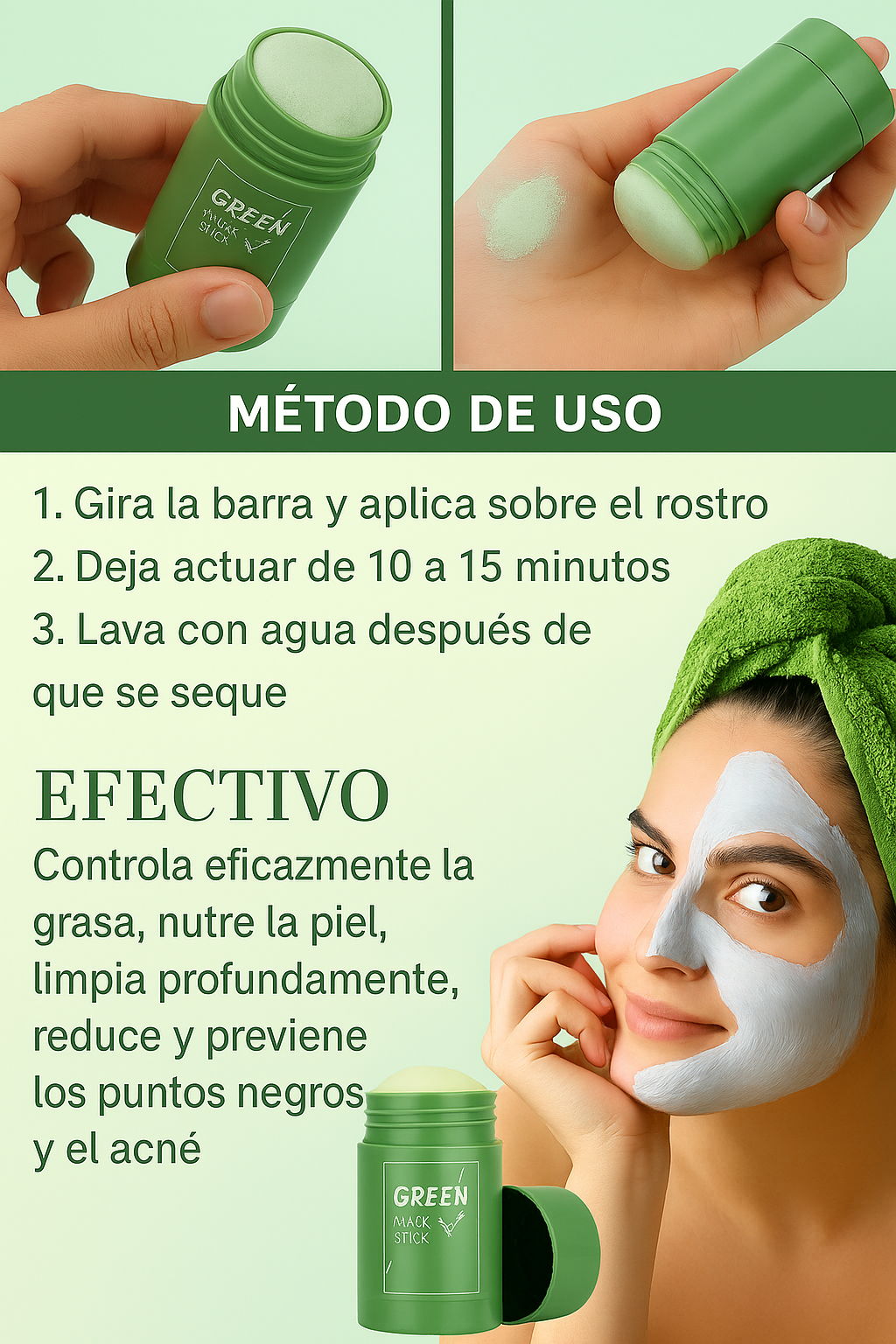 Mascarilla Roll Viral Coreana con Té verde Descongestiona Poros 40gr - Florecer Cosmética