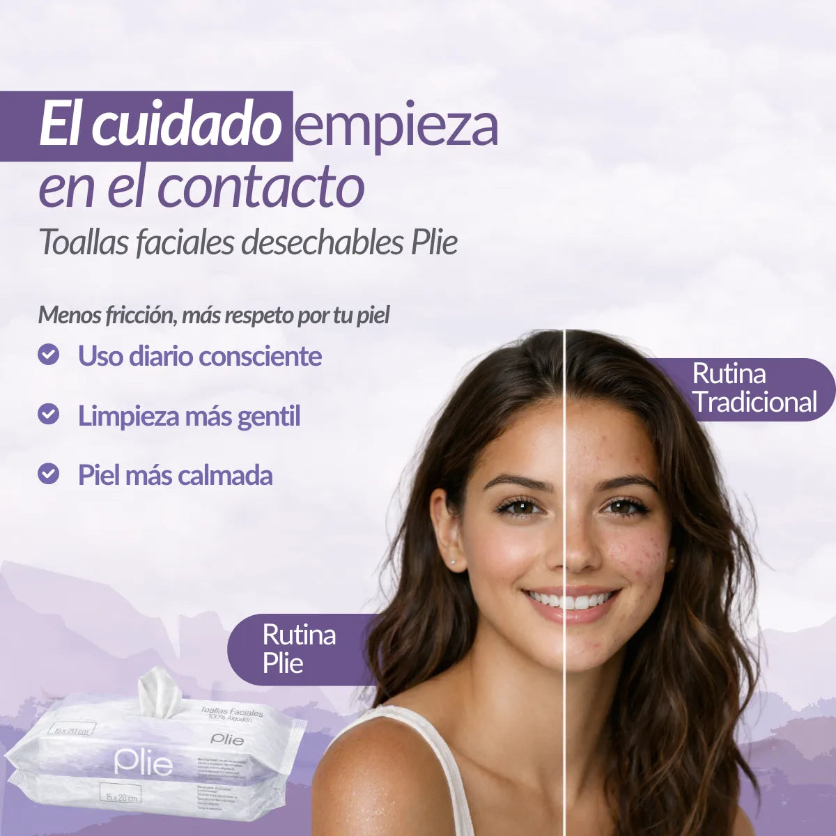 Toallitas 100% algodón Desechables para el Rostro – Limpieza suave, higiénica y efectiva 50 pcs