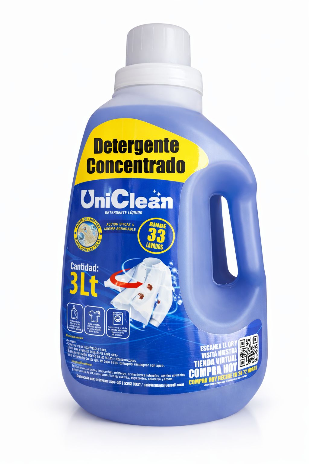 Detergente Líquido Concentrado UniClean 3L Alto Poder de Limpieza y Máximo Rendimiento