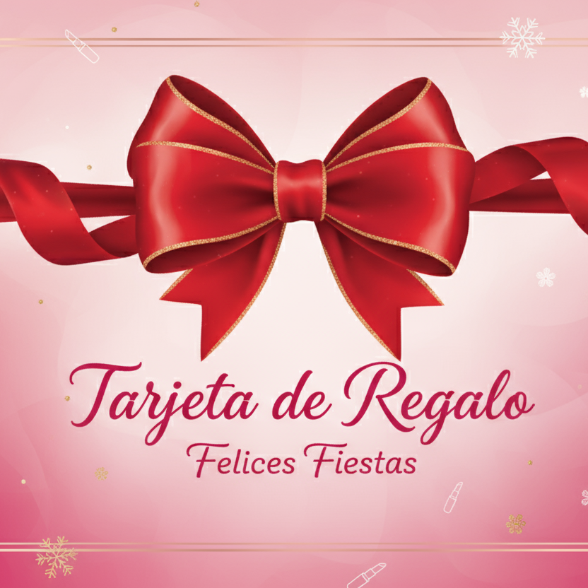 quiero una imagen formato horizontal que sea una gifcard navideña con colores rosa pastel y fucsia un moño tipo regalo navideño en color rojo y si agrega tipografia extra que sea en español que sea femenino y bonito
