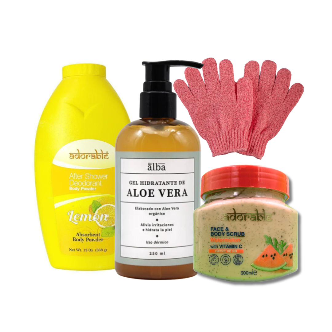 Pack de lociones pre y post depilación + guantes exfoliantes - Florecer Cosmética