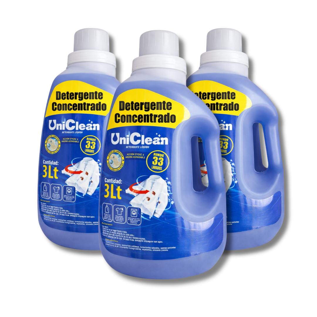 Detergente Líquido Concentrado UniClean 3L  Alto Poder de Limpieza y Máximo Rendimiento