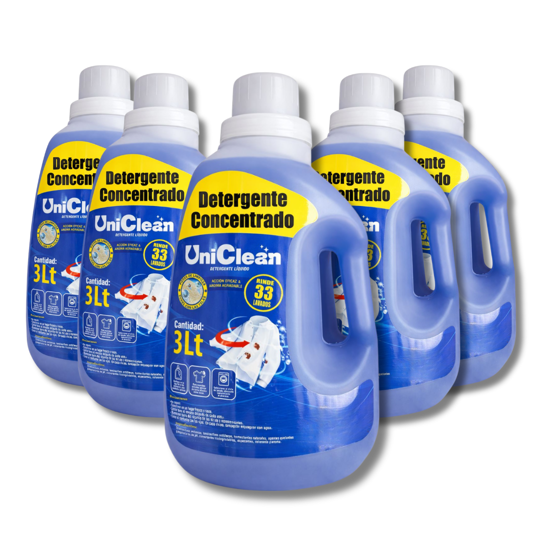 Detergente Líquido Concentrado UniClean 3L  Alto Poder de Limpieza y Máximo Rendimiento