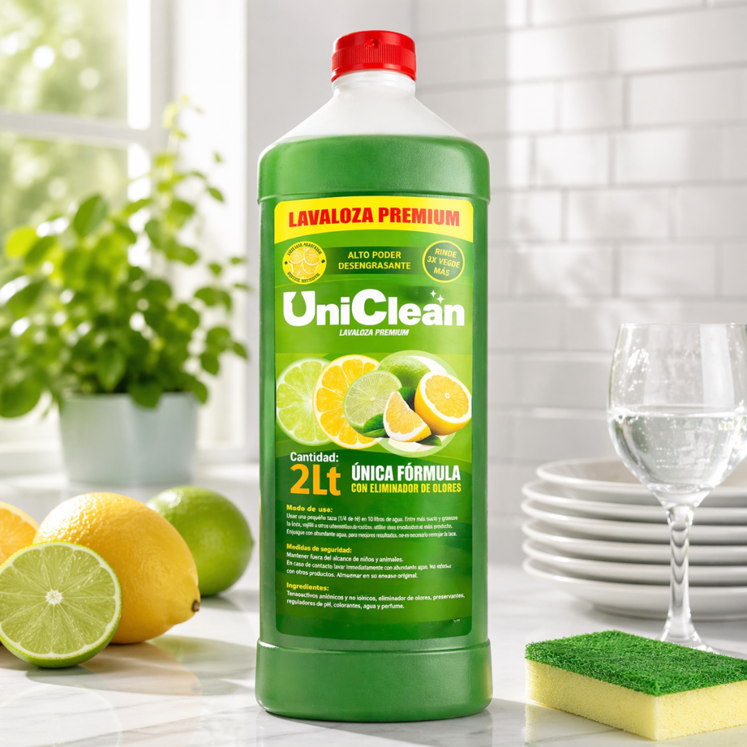 Lavaloza Líquido Premium UniClean 2L | Alto Poder Desengrasante y Eliminador de Olores