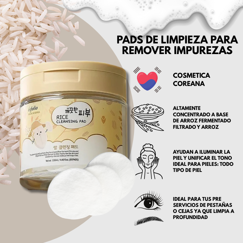 Pads de Limpieza Facial Corena Esfolio con Arroz Fermentado