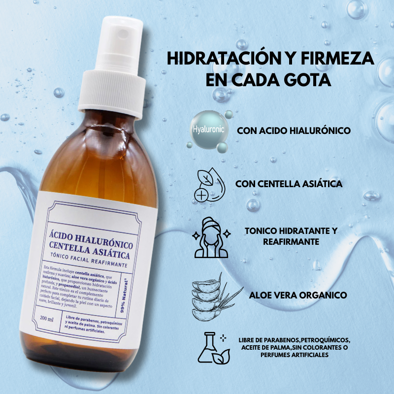 Tónico Facial con Ácido Hialurónico y Centella Asiática – Hidratación y Cuidado Natural (200 ml) Post Depilación