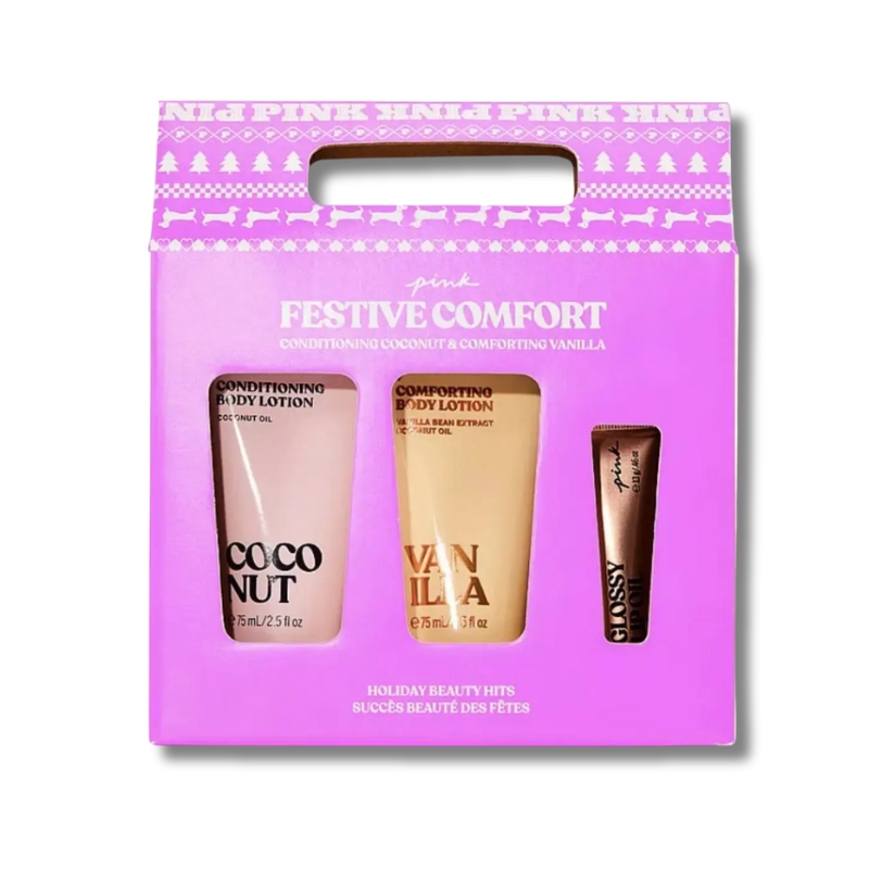 Set de Regalo Pink Festive Confort Victorias Secret - 3 Piezas - Florecer Cosmética