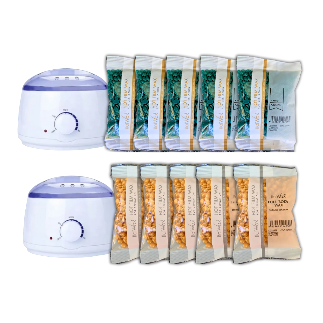 Set 2 ollas pro wax + 500gr cera azul + 500gr cera oro - Florecer Cosmética