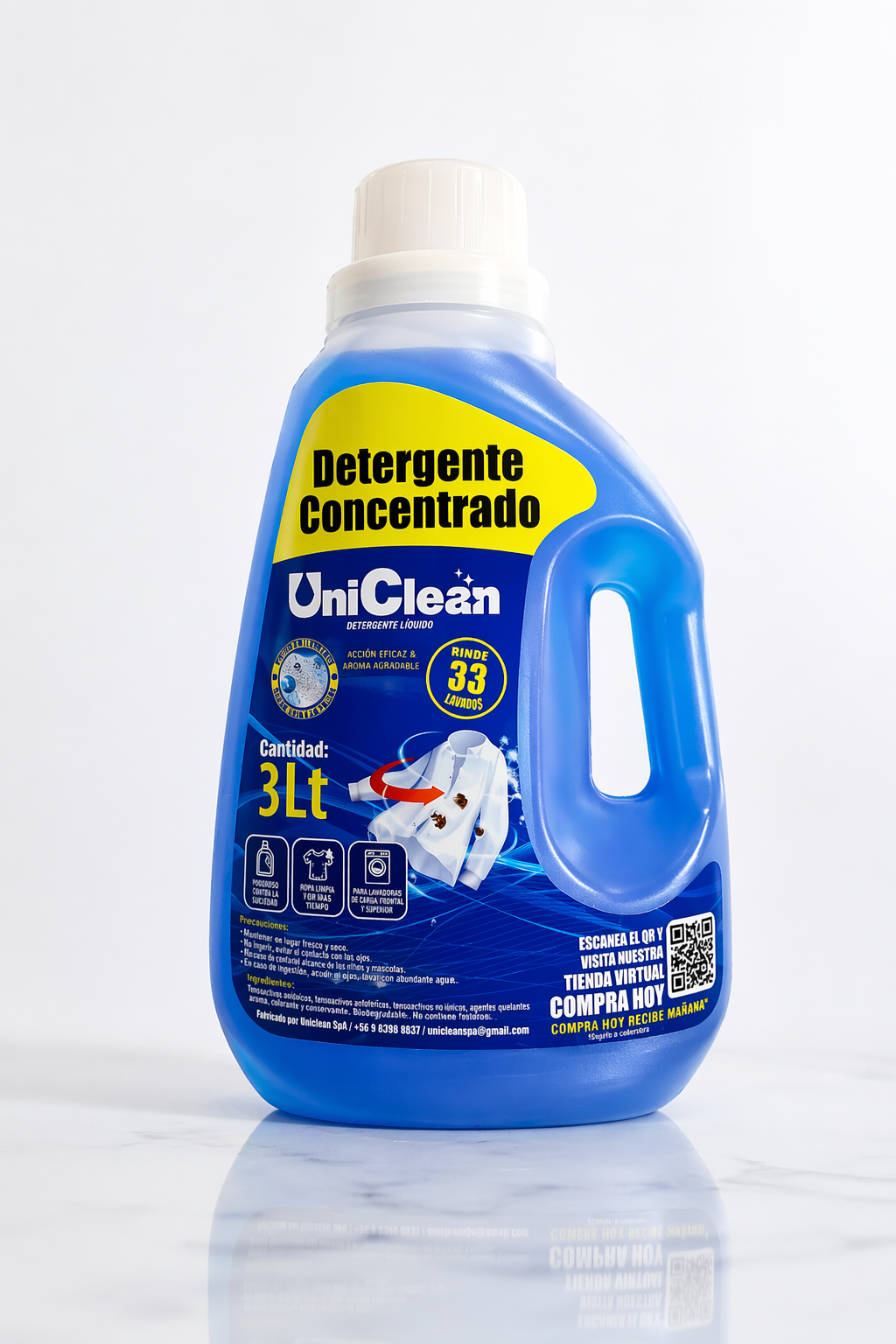 Detergente Líquido Concentrado UniClean 3L  Alto Poder de Limpieza y Máximo Rendimiento