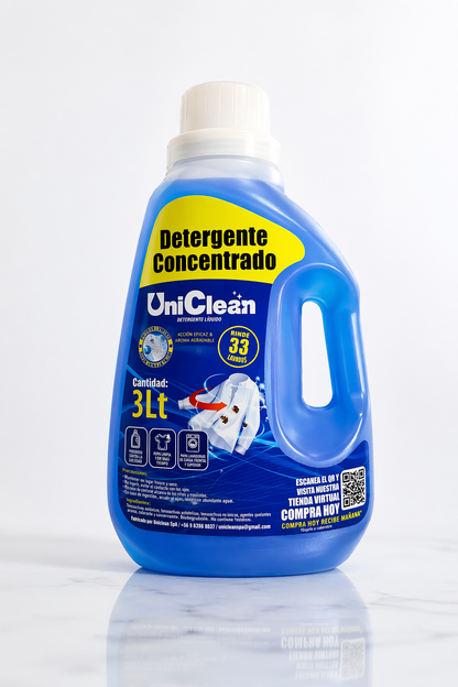Detergente Líquido Concentrado UniClean 3L  Alto Poder de Limpieza y Máximo Rendimiento