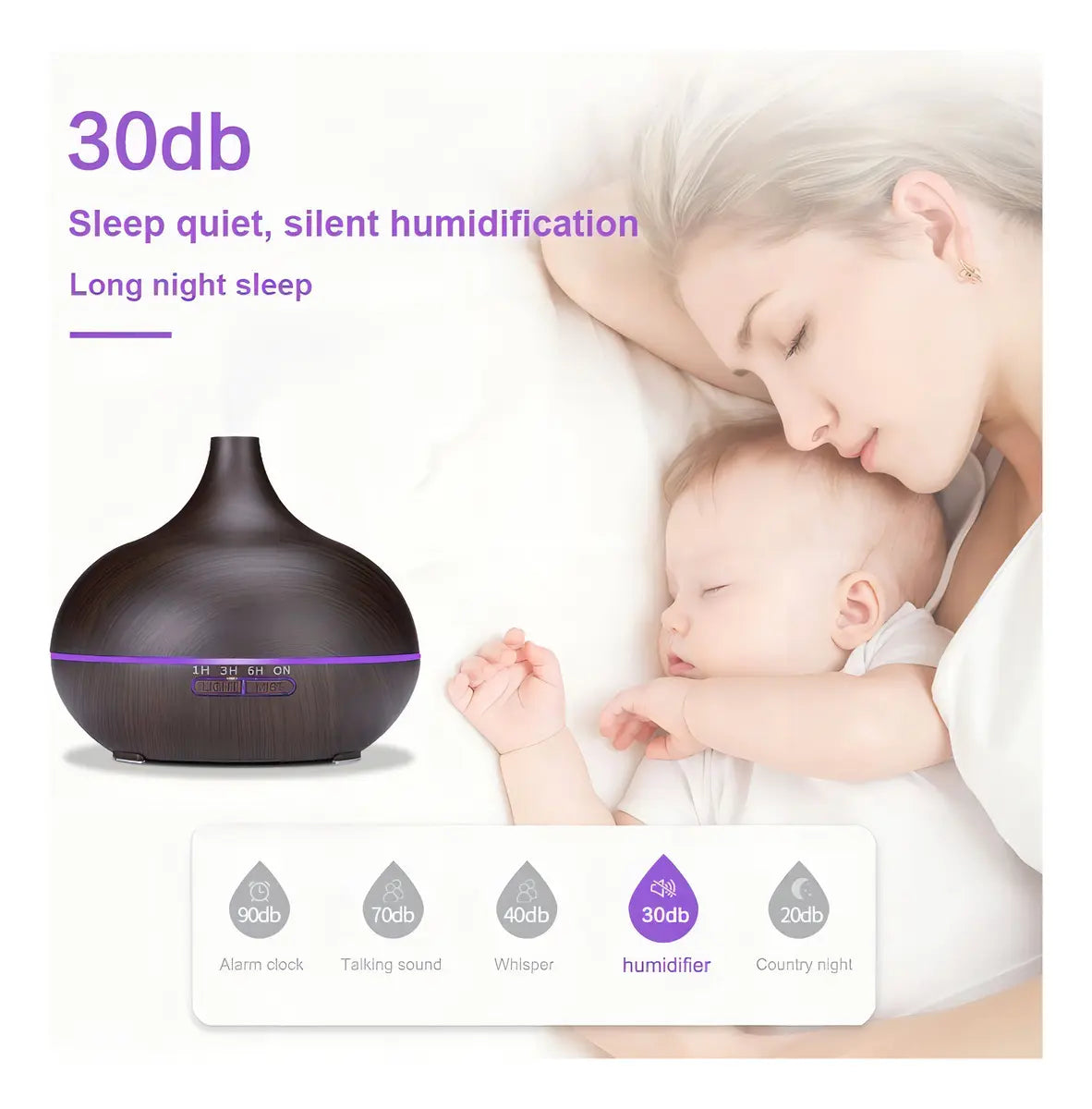 Pack Humidificador Ultrasónico Marin de Madera con Difusor de Aromas, 500 mL y 12 Esencias