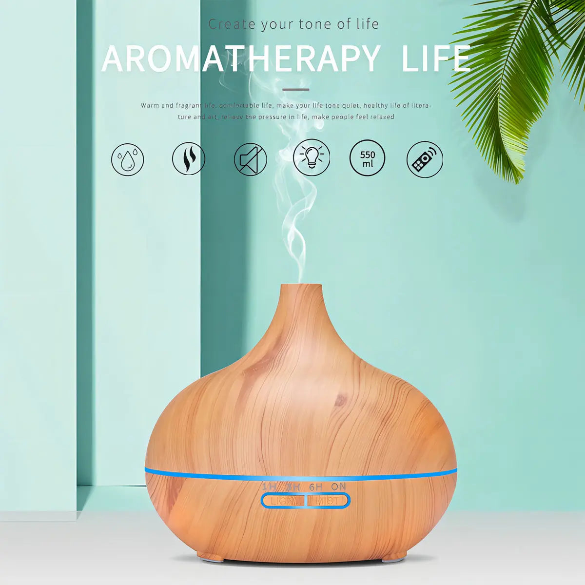 Humidificador Aire Rgb 500ml Humidicador Difusor Aire Aromat Color MADERA CLARO