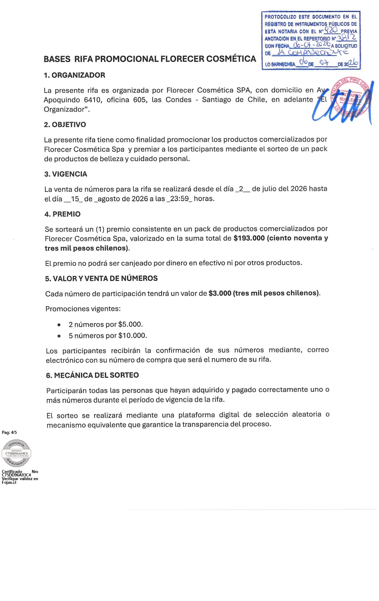 Rifa Premium Florecer Cosmética | Ticket de Participación Premio Increible