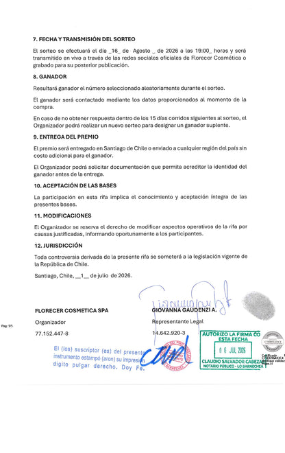 Rifa Premium Florecer Cosmética | Ticket de Participación Premio Increible
