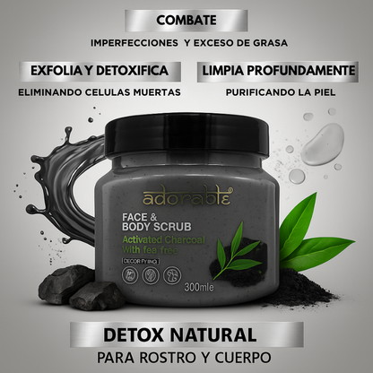 Exfoliante Facial y Corporal con Carbón Activado y Árbol de Té – Detox Natural (300 ml)