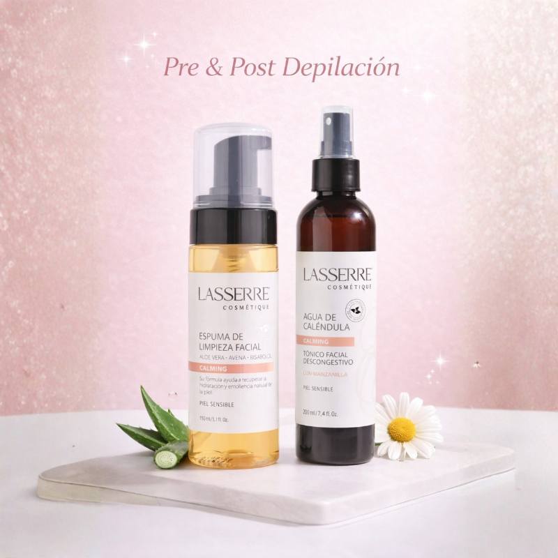Pack pre y post depilación facial premium Limpia y calma